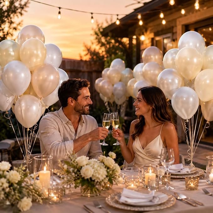 60PCS Pearl White Balloons, 12 Inch Double Stuffed Ivory Sand White Latex - Image 9