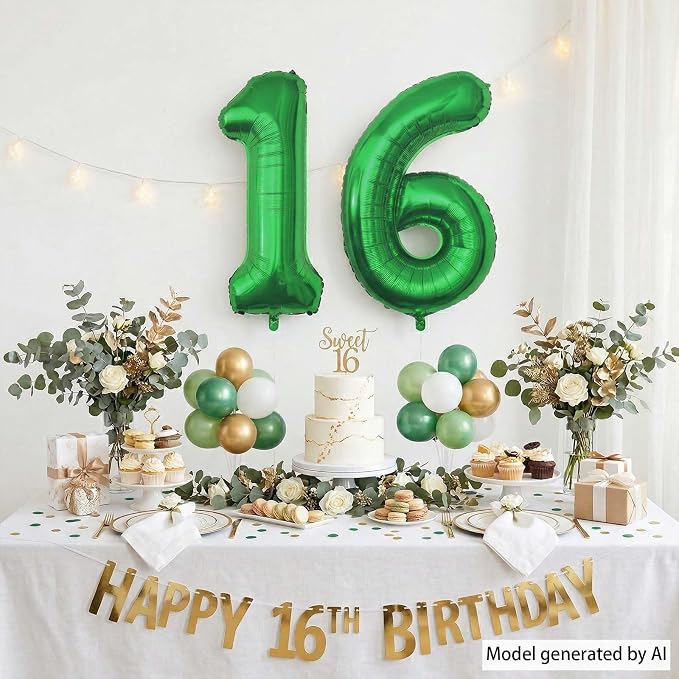 Green Number 16 Balloon 40 Inch, Vibrant Foil Duo - Image 3