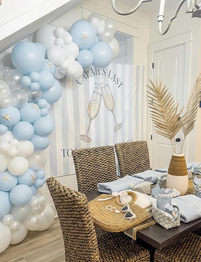 Light Blue and White Balloons, Photo Backdrop | 50PCS 12 Inch Blue and White - Image 3