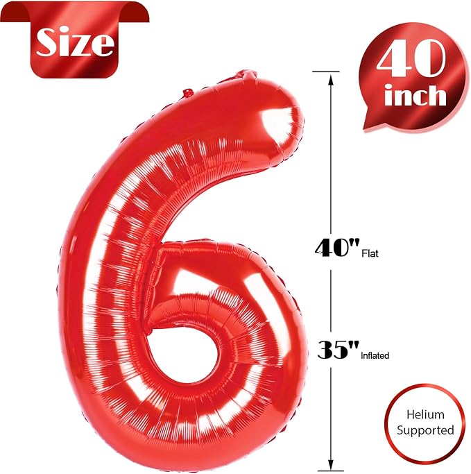 Red Number 6 Balloon 40 Inch - Image 5