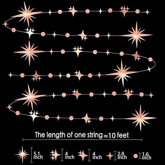Glitter Rose Gold Star Circle Dot Garland 30 Feet Twinkle Rose Gold Star Circle - Image 2