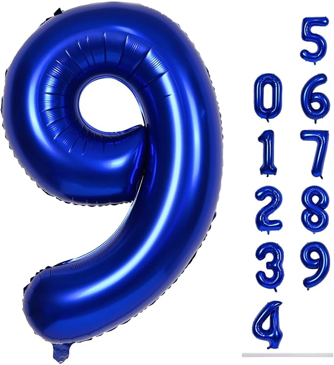 40 Inch Navy Blue Foil Balloon Number 9, Large Self Inflating Dark Blue Number by Lingqiang