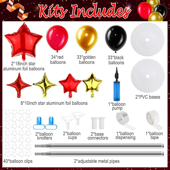 Gejoy 110 Pcs Red Gold Black Balloons Column Stand Kit Adjustable Tower Stand - Image 2