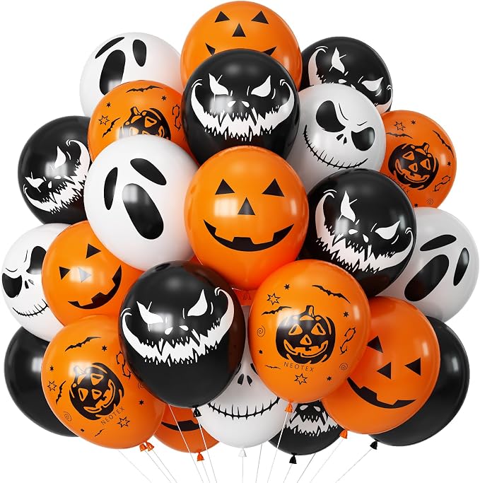 Halloween Party Balloons Black Orange White Ghost Spooky Balloon | 12Inch by Froova