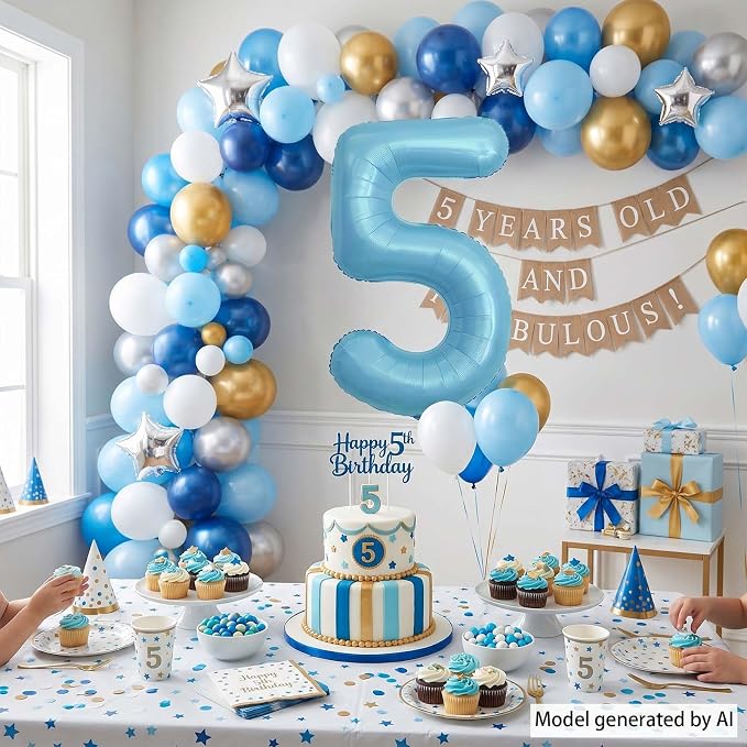 Pearlescent Blue Number 5 Balloon 40 Inch, Shiny Foil - Image 3