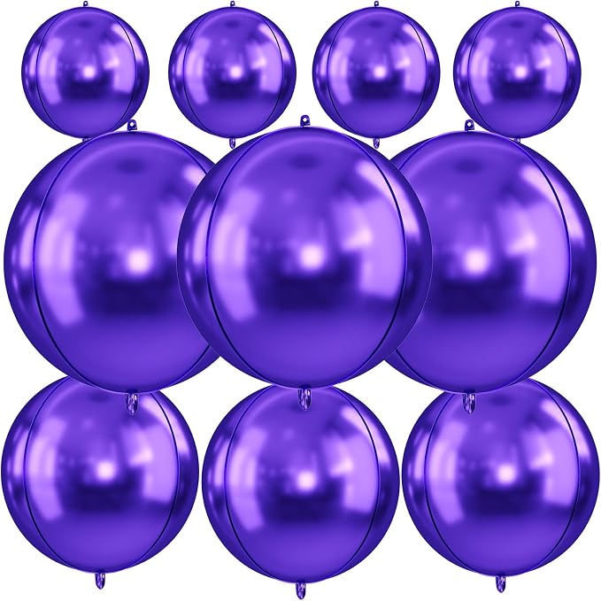 10Pcs Purple Round Foil Balloons, Metallic Purple Foil Baloon by FunHot