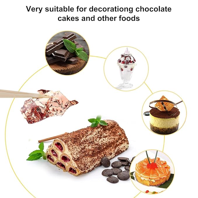 Edible Gold Leaf, Gold Leaf Cake Decoration Gold Flakes Food Gold Foil Decoration Baking Gold Foil Decor Chocolates Decor Gold Leaf Sheets for Cooking Dessert Decoration Crafts Makeup (Rose Gold)