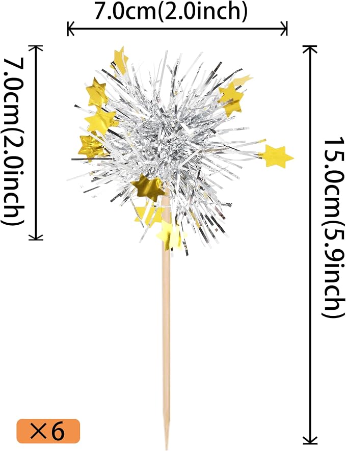 30 PCS Foil Firework Cupcake Toppers Happy Birthday Star Cupcake Picks Sparkle - Image 2