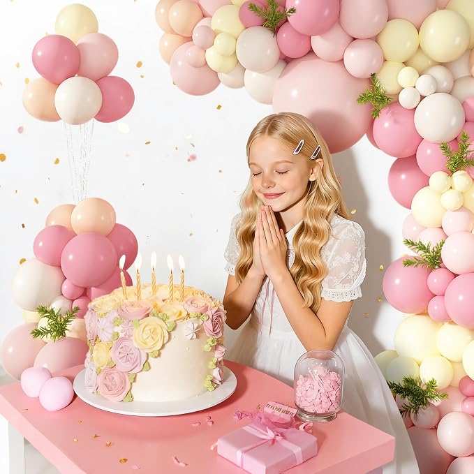 152Pcs Pink and Yellow Balloons Arch Kit Different Size | Pastel Light Pink - Image 5