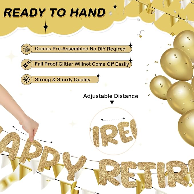 Fulmoon Pre Strung Happy Retirement Banner Glitter Retirement Sign Funny - Image 3