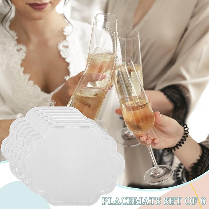 Scalloped Cotton Placemats Set of 6, 17x13 Inch White Embroidered Table Mats - Image 6