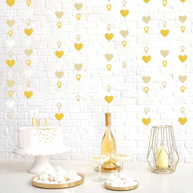 Engagement Bachelorette Party-Decorations White-Gold Garland - 52Ft Heart Ring - Image 4