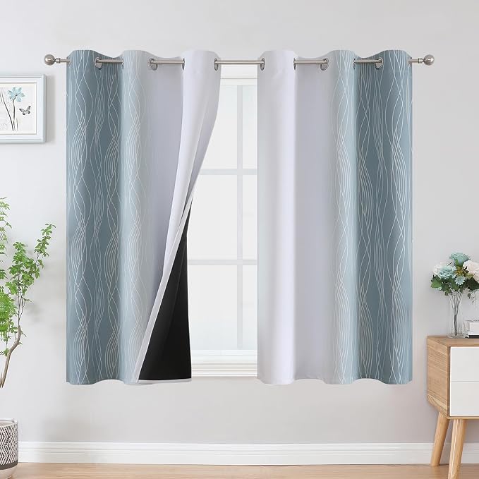 Stone Blue and Greyish White Ombre Blackout Curtains 54 Inch Length 2 Panels by ESTELARTEXTILER
