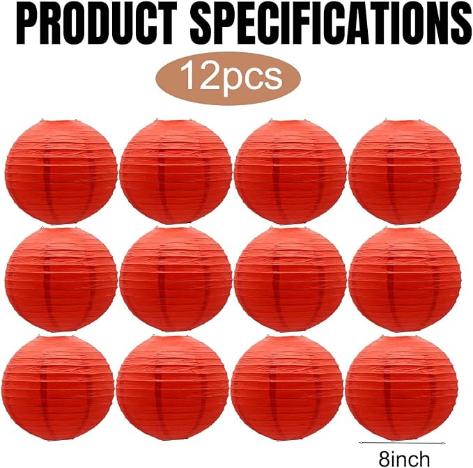 Red Paper Lanterns Round Shape Chinese Japanese Lanterns - Image 2