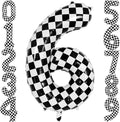Checkered Number 6 Balloon 40 Inch, Large Foil Black and White Number Balloons by AIQINHU