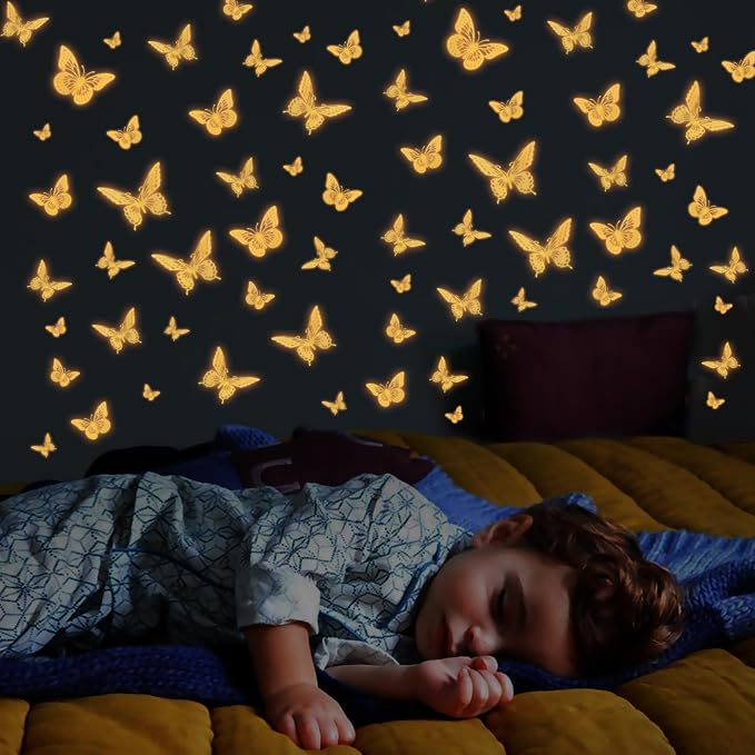 SAOROPEB Glow in The Dark 3D Butterfly 24 Pcs Orange Butterfly Stickers | 3 - Image 2