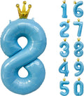 Blue Number 8 Balloon with Crown, 40 inch Blue Number Balloon 8th Birthday by Yeodong
