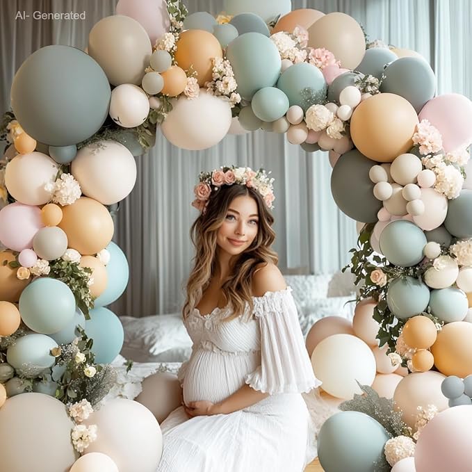 Dusty Green Pink White Balloons Arch Kit, Double Stuffed, Party. | Pastel - Image 6