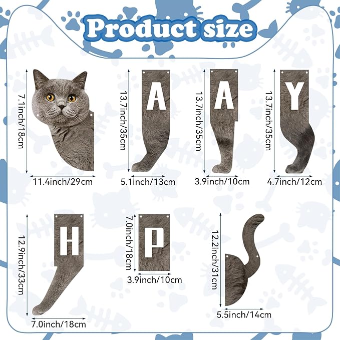 Cat Happy Birthday Banner Grey Cats Theme Party Decorations Cat Banner Bunting - Image 6