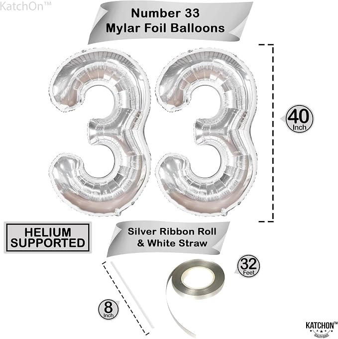 KatchOn 33 Balloon Numbers Silver 40 Inch, 33 Birthday Decorations | 33 number - Image 4