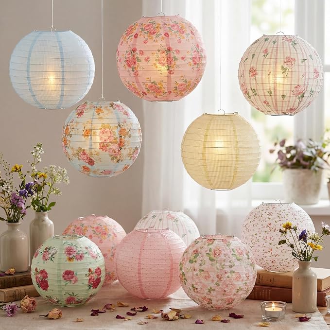 Baquler 12 Pcs Floral Paper Lanterns Tea Party Decorations 10 Inch Wildflower - Image 7