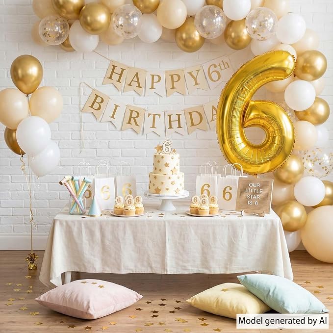 Gold Number 6 Balloon 40 Inch, Shiny Gold Foil Decor - Image 6