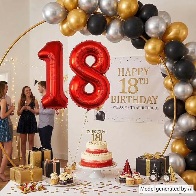 Red Number 18 Balloon 40 Inch, Foil Numeral - Image 3
