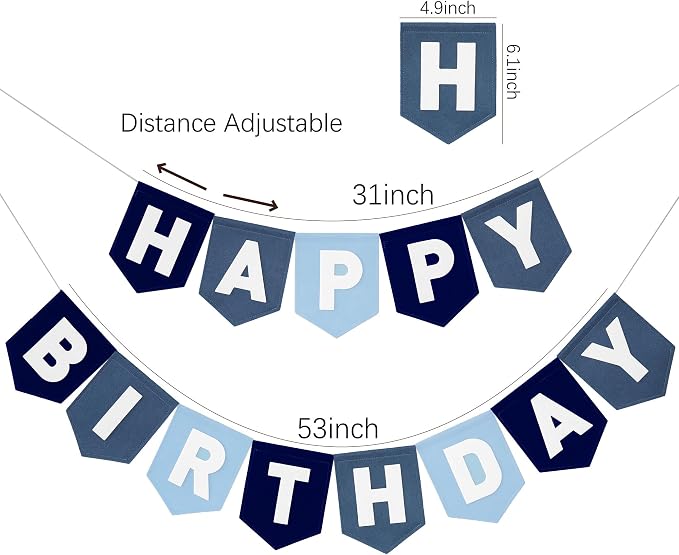 Felt Navy Blue Happy Birthday Banner Birthday Decorations - Image 5