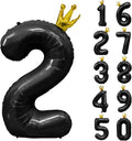 Black Number 2 Balloon with Crown, 40 inch Black Number Balloon 2nd Birthday by Yeodong