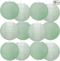 Honoson 12 Pcs Green Gingham Paper Lanterns Decoration10 Inch White and Sage by Honoson