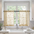 MIULEE Beige Sheer Curtains 2 Panels Embroidered Leaf Patterned, W30 x L24 | by MIULEE