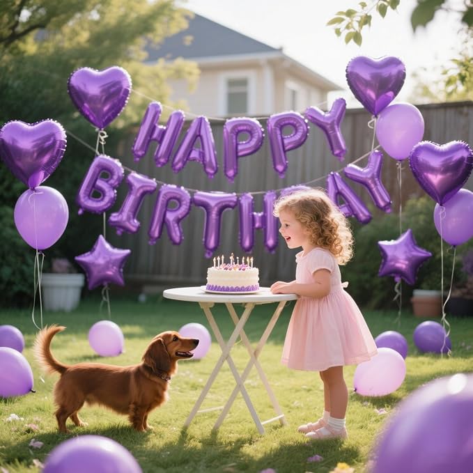 27 Pcs Purple Birthday Decorations, 3D Letters Dark Purple Happy Birthday - Image 3