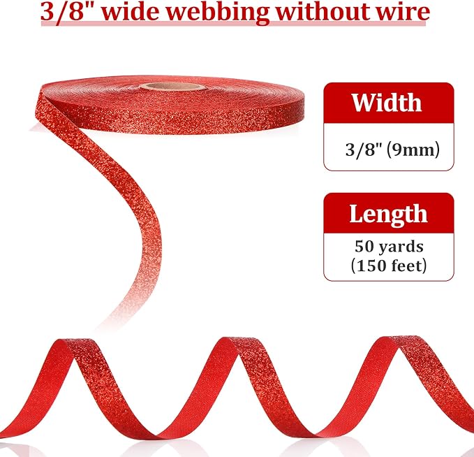 Syhood 50 Yards Glitter Ribbon Wrapping 3/8" Wide Sparkle Waterproof Sparkly - Image 5