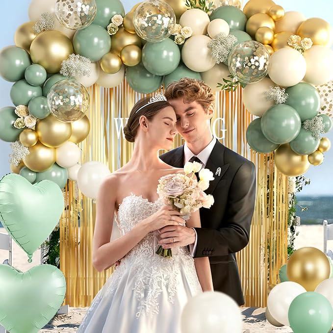 Sage Green Gold White Balloons Arch Kit - Image 4