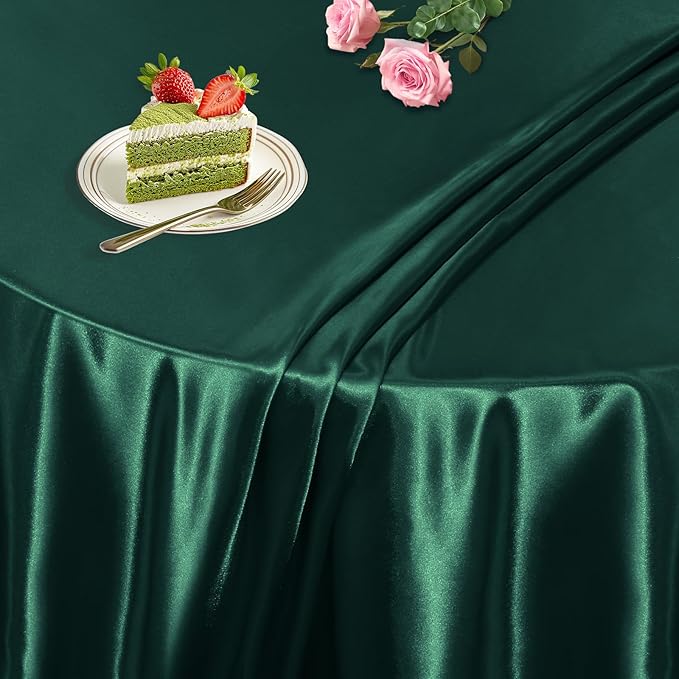 KKJIAF 1 Pack Round Table Cloths 90 Inch, Hunter Green Overlay Round Satin Table Cover, Silky Satin Dining Tablecloths for Wedding Buffet Parties Banquet Decoration