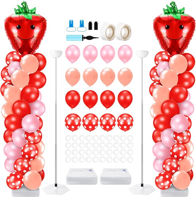 Kasyat 2 Set Strawberry Party Balloon Column Stand Kit Strawberry Red and Pink by Kasyat