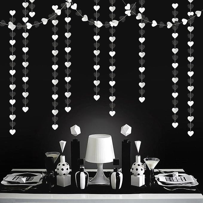 Black White-Silver Party-Decoration Heart Garland - 52ft 21st Men Birthday New - Image 4
