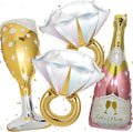 4 Pcs Bachelorette Balloons, Huge Rose Gold Champagne Bottle Diamond Ring by BSRESIN