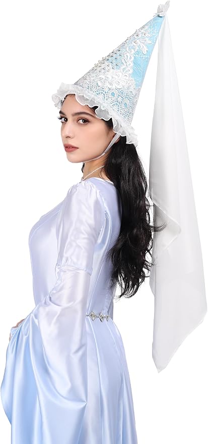 Medieval Cone Hat with Veil Renaissance Hennin Headdress Halloween LARP Costume - Image 3