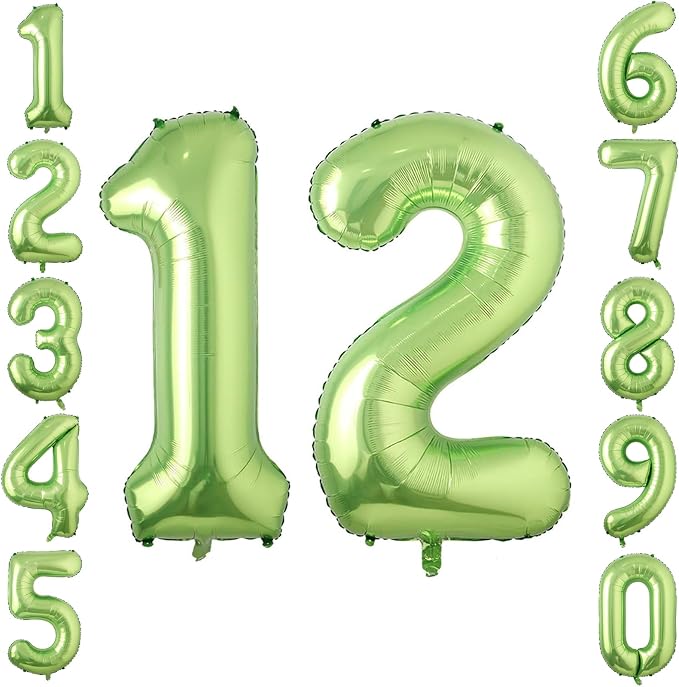 Light Green Number 12 Balloon 40 Inch, Glossy Double Digit Decoration | by Unknown