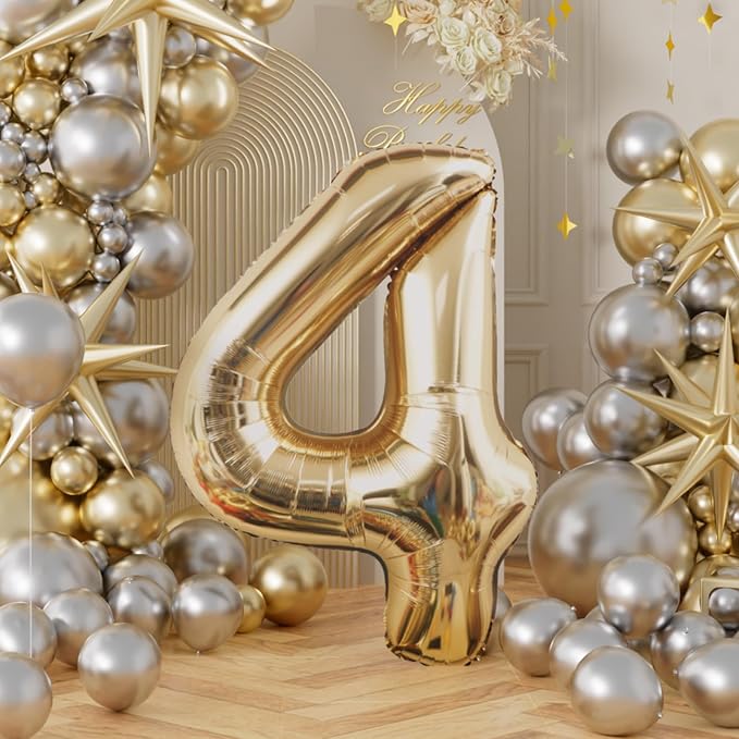 AULE 40 Inch Light Gold 4 Balloon Number Foil 0-9 Birthday Big Numbers | - Image 3