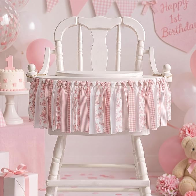 Fanfanwin Pink Floral Tassel Garland Farmhouse Fabric Hanging Banner 80 Inches - Image 4