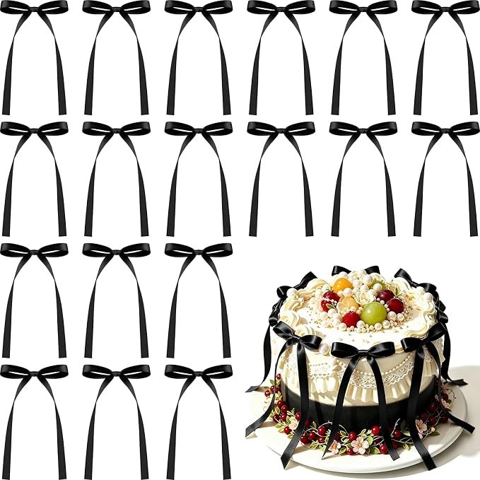 NEBURORA 50 Pcs Black Bows for Cake Decoration Party Ribbon Bowknots | Pastel by NEBURORA