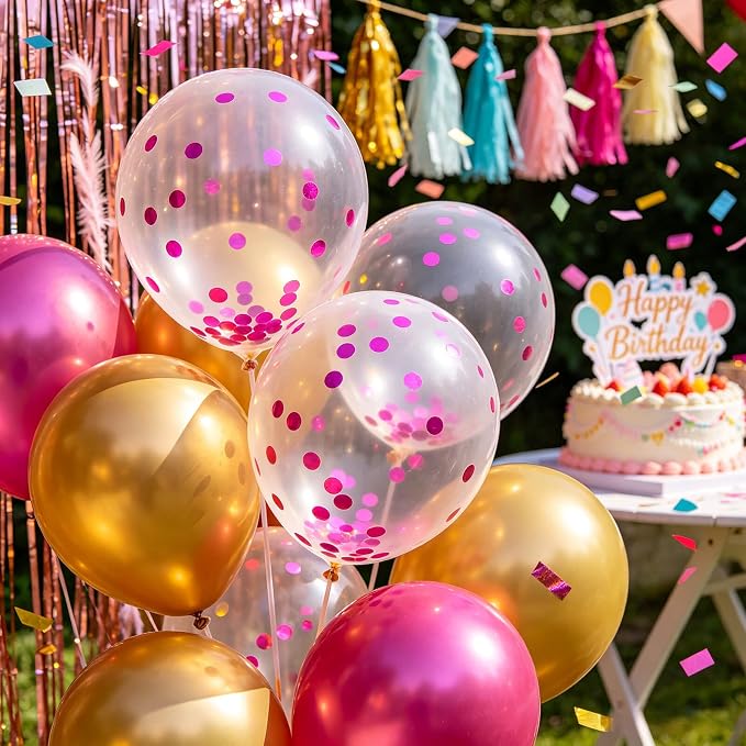 100pcs Pink Confetti Balloons 12 Inch Clear Latex Balloon - Image 5