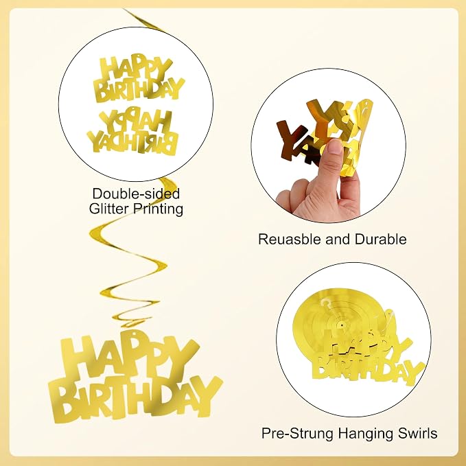 BEISHIDA 12 Pcs Pre-Strung Happy Birthday Hanging Swirl Decorations, Colorful - Image 3