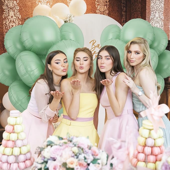 20PCS Round Shaped Foil Balloons, 18 Inch Round Foil Balloon, Retro Sage Green - Image 7