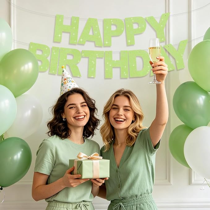 BEISHIDA Pre-Strung Light Green Happy Birthday Banner Party Sign Decoration | - Image 6