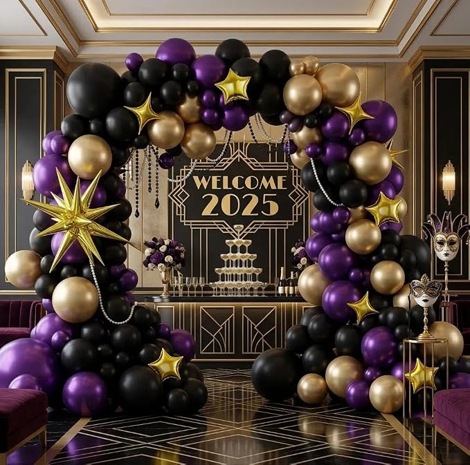 Dark Purple Balloon Arch Double Stuffed Metallic Purple Balloon Garland | - Image 7