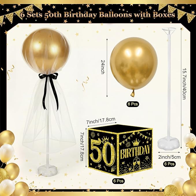 6 Set 50th Table Centerpiece 50 Birthday Tulle Tutu Balloon - Image 2