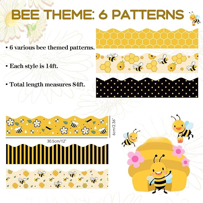 VABAMNA 84ft Bee Bulletin Board Borders Bee Classroom Decorations, Cartoon Bee - Image 3